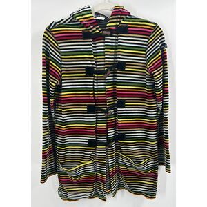 Vintage Sonia Rykiel Paris Striped Velour Hooded Sweater Jacket Toggle Womens S